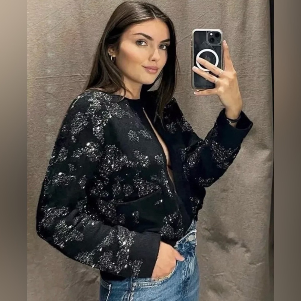 ZARA BLOGGER FAVORITE SEQUIN METALLIC THREAD KNIT CARDIGAN